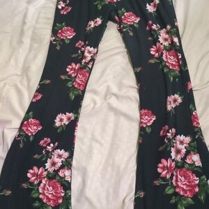 No Boundaries Black Pants with Pink Floral Pattern